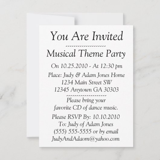 Pas ALLE (voor & achter) Uitnodiging van de Tekst (Achterkant)