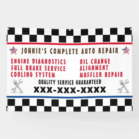 Pas Auto Repair Shop Full Service USA-vlag aan Spandoek (Horizontaal)