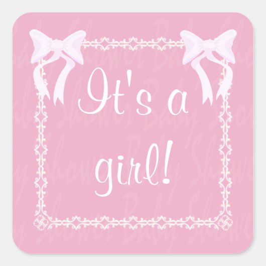 Pas Baby Girl Shower roze vierkante sticker aan (Voorkant)