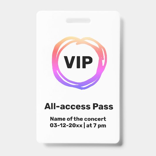 pas badge vip alles toegang concert (Voorzijde)