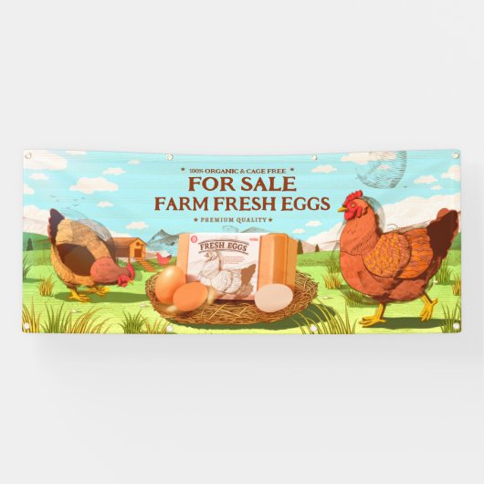 Pas biologische Boerderij Fresh Eggs Cage Free aan Spandoek (Horizontaal)