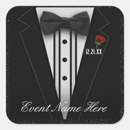 Pas Black Tuxedo en Night Sky aan Vierkante Sticker (Voorkant)
