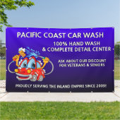 Pas Blauwe Auto Wash Comical Toon Auto Groot aan Spandoek (Buitenkant)