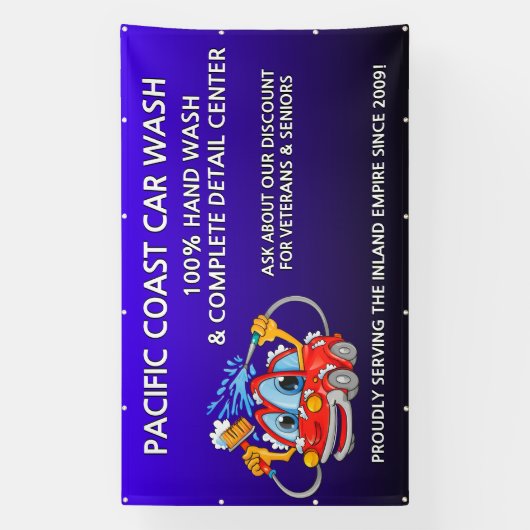 Pas Blauwe Auto Wash Comical Toon Auto Groot aan Spandoek (Verticaal)