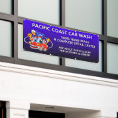 Pas Blauwe Autowas Comical Toon Zakelijk Aan Spandoek (Buitenkant Gebouw)