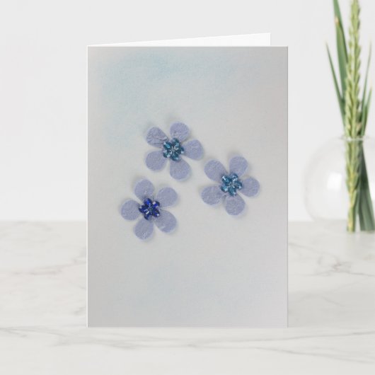 Pas blauwe bloemen aan met glanzende decoratie kaart (Voorkant)
