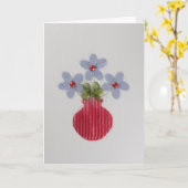 Pas Blauwe bloemen in rode vaas aan Kaart (Gele Bloem)