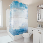 'Pas' blauwe en grijze Abstracte kunst aan Douchegordijn (In situ)