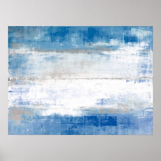 'Pas' blauwe en grijze Abstracte kunst aan Poster (Voorkant)