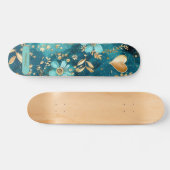 Pas Blauwgroen & Goud Bloemen Skateboard aan (Horizontaal)