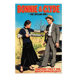 Pas Bonnie En Clyde Retro Kunst Outlaw Duo Aan Foto Afdruk