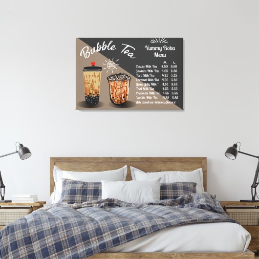 Pas Bubble Tea Boba Donut Prijs Grafiek Canvas Afdruk (Insitu (Slaapkamer))