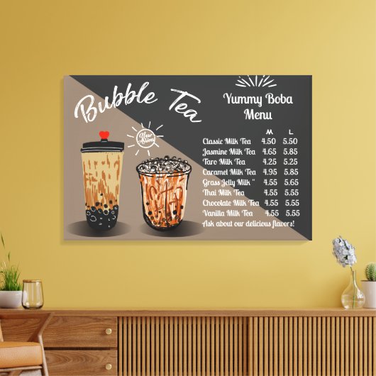 Pas Bubble Tea Boba Donut Prijs Grafiek Canvas Afdruk (Insitu (Woonkamer))