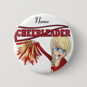 Pas Cute Red Cheerleader Girl aan Ronde Button 5,7 Cm