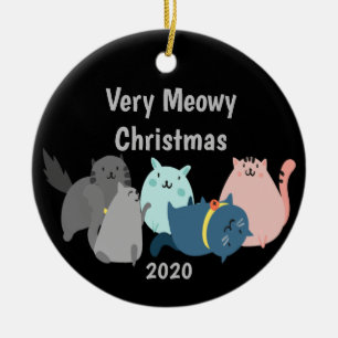Pas Dated Meowy kerstvun Cats Kittens aan Keramisch Ornament