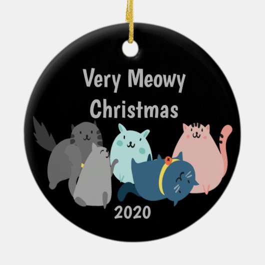 Pas Dated Meowy kerstvun Cats Kittens aan Keramisch Ornament (Achterkant)