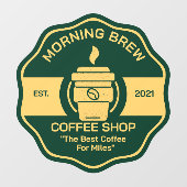 Pas de algemene gevel van een koffiezaak aan raamsticker (Vel)