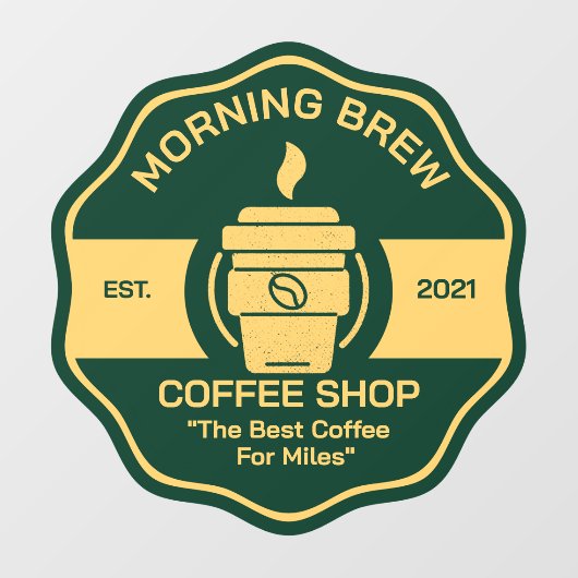 Pas de algemene gevel van een koffiezaak aan raamsticker (Vel)