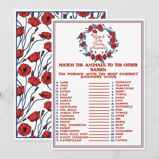 Pas De Baby Dieren Bij Poppy Bloemen Baby Shower  Kaart (Voorkant / Achterkant)