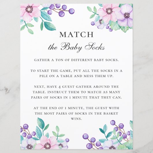 Pas de baby sokken aan. Baby shower spel. Floral (Voorkant)