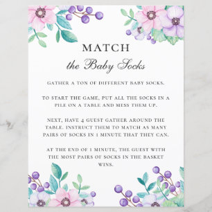Pas de baby sokken aan. Baby shower spel. Floral