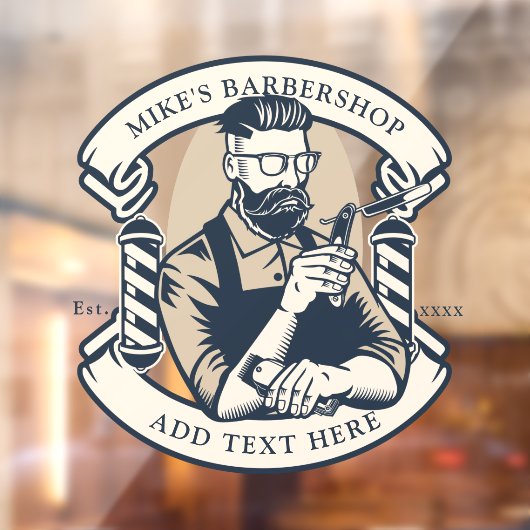 Pas de bedrijfsvoorkant van de herenkapper aan raamsticker (Vel 2)