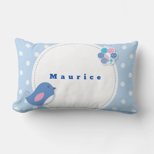 Pas de blauwe witte poka-dot-vogelgriffier aan kussen (Voorkant)