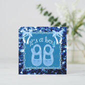 Pas de douche van Baby Boy Blue sparkles Invitatio Kaart (Staand voorkant)