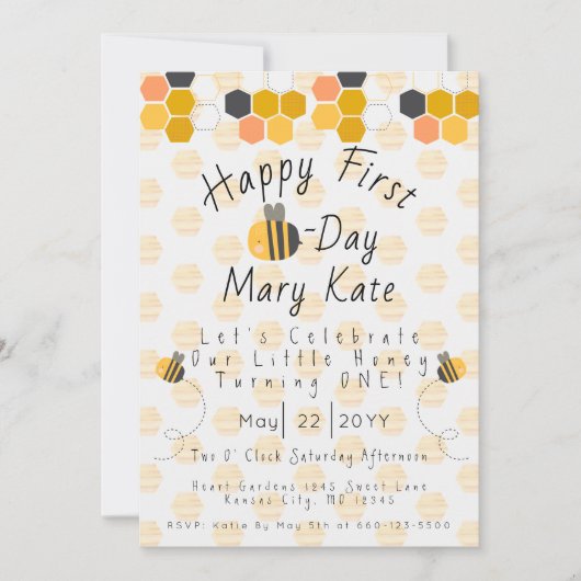 Pas de eerste verjaardag van Honingbijen en bloeme Kaart (Voorkant)