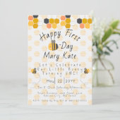 Pas de eerste verjaardag van Honingbijen en bloeme Kaart (Staand voorkant)