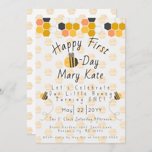 Pas de eerste verjaardag van Honingbijen en bloeme Kaart (Voorkant / Achterkant)