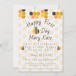 Pas de eerste verjaardag van Honingbijen en bloeme Kaart