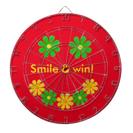 Pas de groene gele glimlach-bloemen aan op rood dartbord