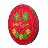 Pas de groene gele glimlach-bloemen aan op rood dartbord (Voorkant Rechts)