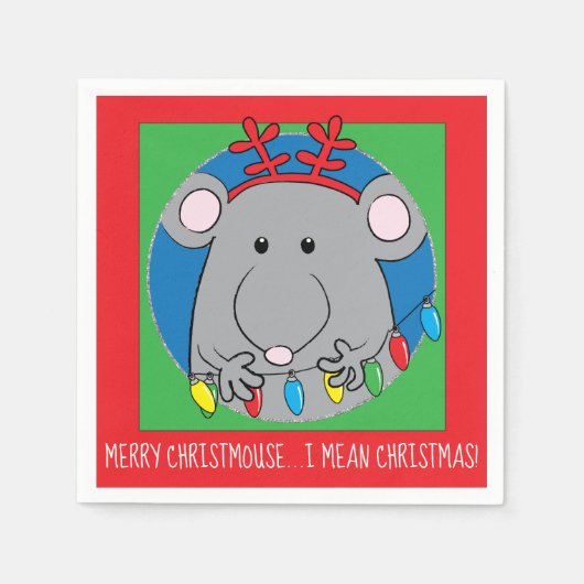 Pas de kerstcocktail Napkins Christmouse aan Servet (Voorkant)