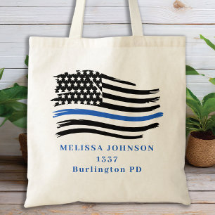 Pas de politie van de wetshandhaving in blauwe lij tote bag