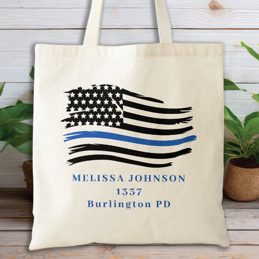 Pas de politie van de wetshandhaving in blauwe lij tote bag