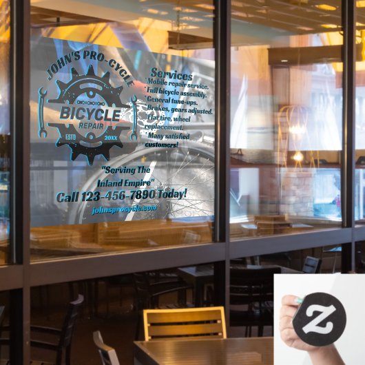 Pas de professionele reparatiezaak voor fietsen aa raamsticker (Restaurant Raam)