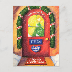 Pas de Red Merry-voordeur van de voordeur Cozy Hom Feestdagenkaart
