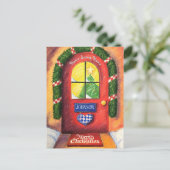 Pas de Red Merry-voordeur van de voordeur Cozy Hom Feestdagenkaart (Staand voorkant)