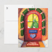 Pas de Red Merry-voordeur van de voordeur Cozy Hom Feestdagenkaart (Voorkant / Achterkant)