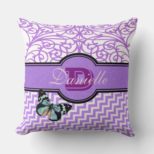 Pas deze fancy paars en vlinder aan kussen (Voorkant)