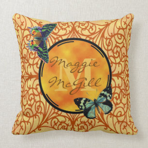 Pas deze gele, filigree & vlinder aan kussen