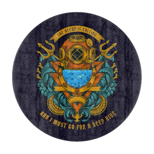 Pas  diep Zee en Scuba Diver Graphic aan Snijplank (Voorkant)