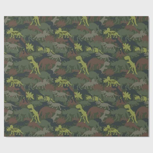 Pas Dinosaur Silhouette Camouflaged Birthday aan Cadeaupapier (Vlak)