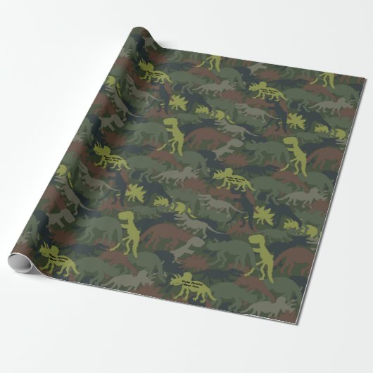 Pas Dinosaur Silhouette Camouflaged Birthday aan Cadeaupapier (Uitgerold)