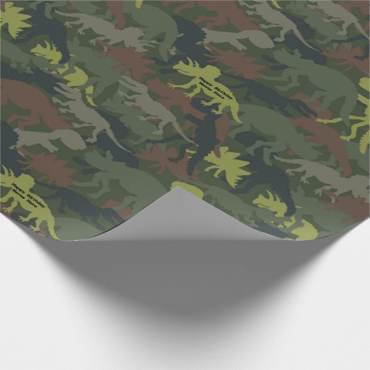 Pas Dinosaur Silhouette Camouflaged Birthday aan Cadeaupapier (Hoek)
