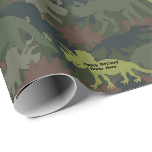 Pas Dinosaur Silhouette Camouflaged Birthday aan Cadeaupapier (Rol Hoek)