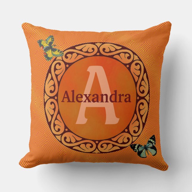 Pas dit sinaasappel en vlinder aan kussen (Voorkant)