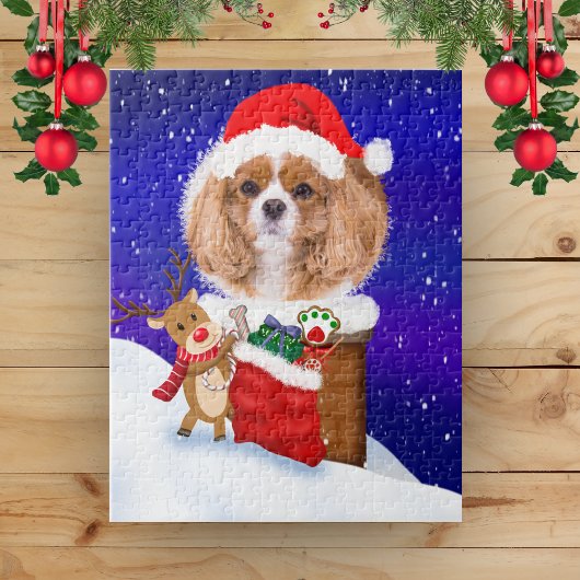 Pas Dog Santa Rooftop Reindeur met Geschenken aan Legpuzzel